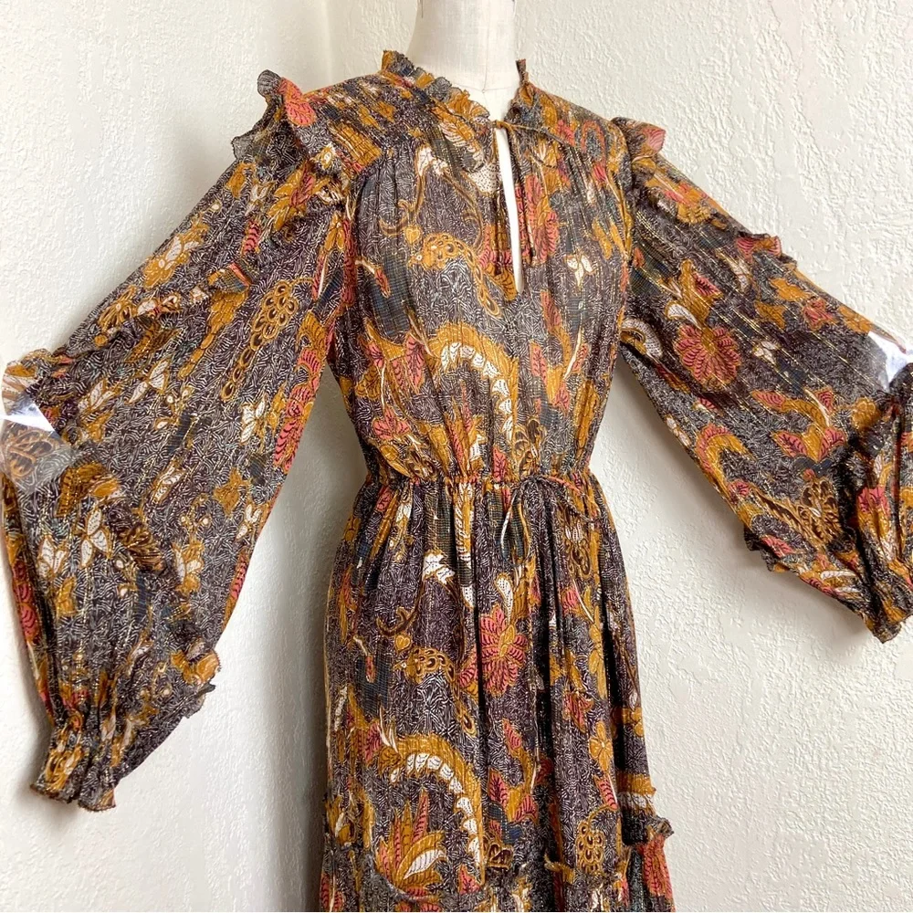 $650 Ulla Johnson RARE! Paola Silk Lurex Midi Dress - Picture 8 of 15